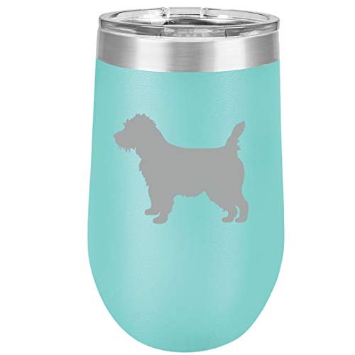 16 oz Double Wall Vacuum Insulated Stainless Steel Stemless Wine Tumbler Glass Coffee Travel Mug With Lid Cairn Terrier (Teal)