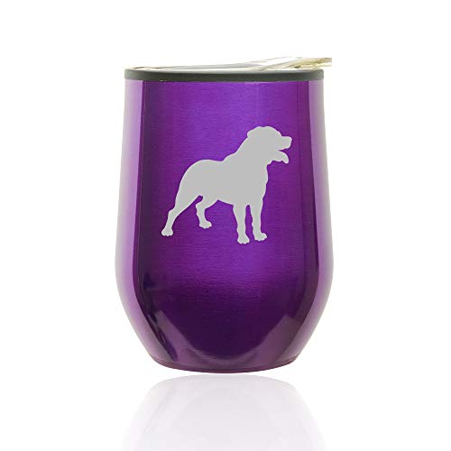 Stemless Wine Tumbler Coffee Travel Mug Glass With Lid Rottweiler (Royal Purple)
