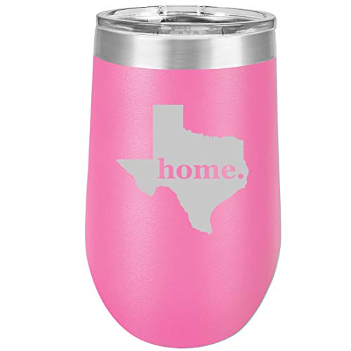 16 oz Double Wall Vacuum Insulated Stainless Steel Stemless Wine Tumbler Glass Coffee Travel Mug With Lid Texas Home (Hot Pink)