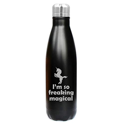 MIP Brand 17 oz. Double Wall Vacuum Insulated Stainless Steel Water Bottle Travel Mug Cup I'm So Freaking Magical Unicorn (Black)