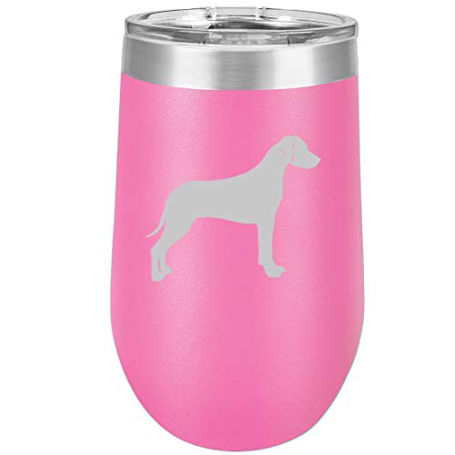 16 oz Double Wall Vacuum Insulated Stainless Steel Stemless Wine Tumbler Glass Coffee Travel Mug With Lid Rhodesian Ridgeback (Hot Pink)