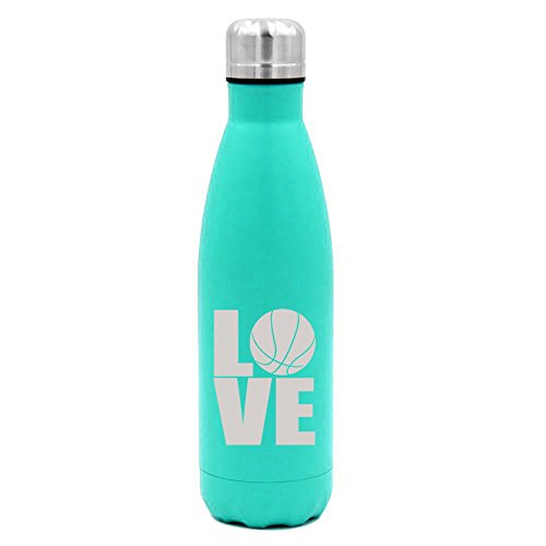 17 oz. Double Wall Vacuum Insulated Stainless Steel Water Bottle Travel Mug Cup Love Basketball (Light-Blue)