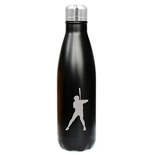 17 oz. Double Wall Vacuum Insulated Stainless Steel Water Bottle Travel Mug Cup Baseball Player (Black)