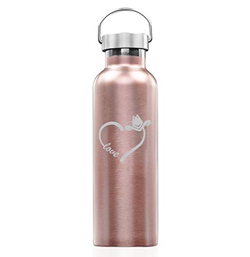 Rose Gold Double Wall Vacuum Insulated Stainless Steel Tumbler Travel Mug Love Heart Country Cowgirl (25 oz Water Bottle)