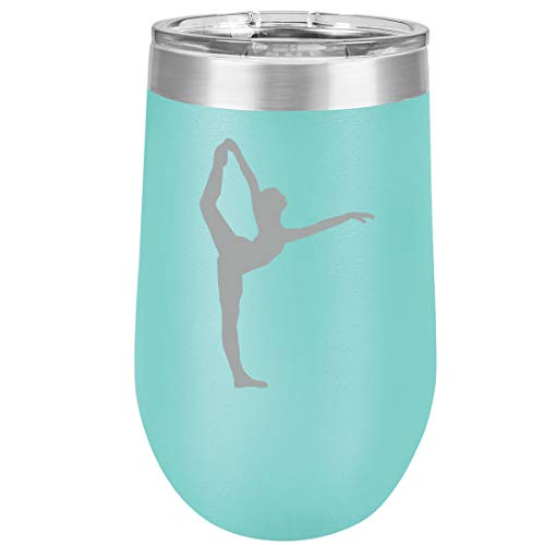 16 oz Double Wall Vacuum Insulated Stainless Steel Stemless Wine Tumbler Glass Coffee Travel Mug With Lid Dancer Gymnastics (Teal)