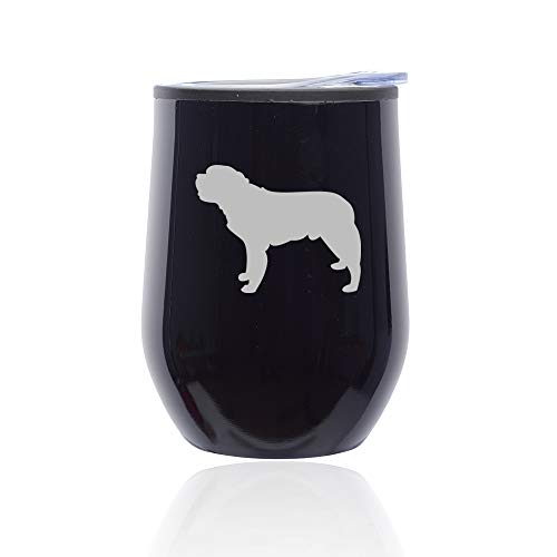 Stemless Wine Tumbler Coffee Travel Mug Glass With Lid Saint Bernard (Midnight Black)