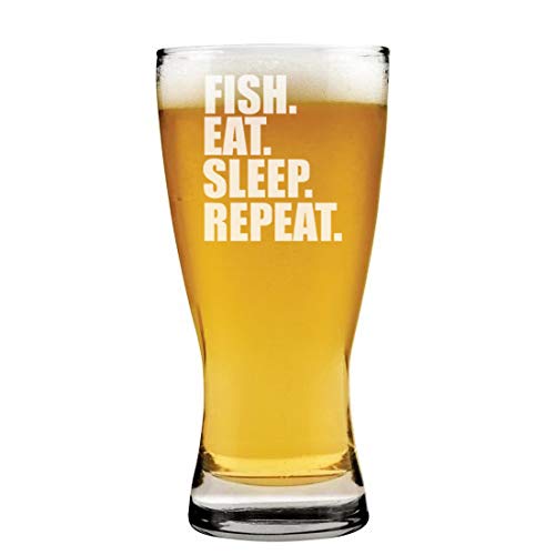 15 oz Beer Pilsner Glass Fish Eat Sleep Repeat