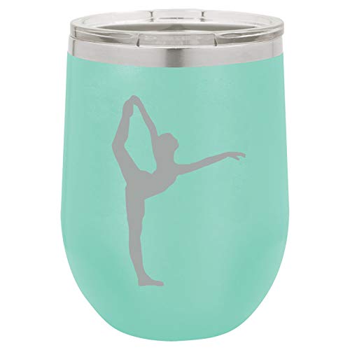 12 oz Double Wall Vacuum Insulated Stainless Steel Stemless Wine Tumbler Glass Coffee Travel Mug With Lid Dancer Gymnastics (Teal)