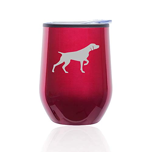 Stemless Wine Tumbler Coffee Travel Mug Glass With Lid German Shorthaired Pointer (Fuchsia)