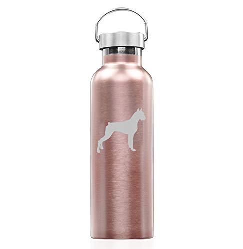 Rose Gold Double Wall Vacuum Insulated Stainless Steel Tumbler Travel Mug Boxer Dog (25 oz Water Bottle)