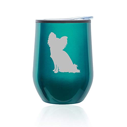 Stemless Wine Tumbler Coffee Travel Mug Glass With Lid Papillon (Turquoise Teal)