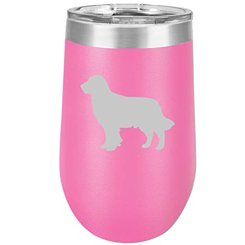 16 oz Double Wall Vacuum Insulated Stainless Steel Stemless Wine Tumbler Glass Coffee Travel Mug With Lid Golden Retriever (Hot Pink)