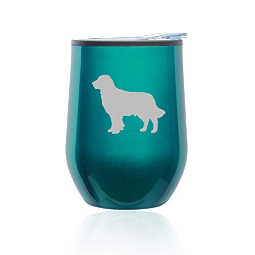 Stemless Wine Tumbler Coffee Travel Mug Glass With Lid Golden Retriever (Turquoise Teal)