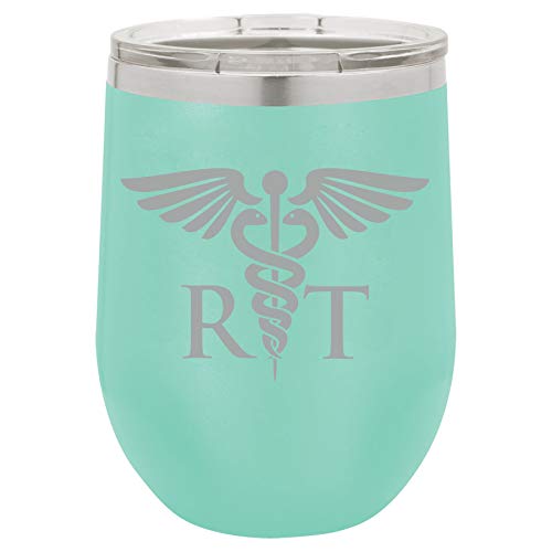 12 oz Double Wall Vacuum Insulated Stainless Steel Stemless Wine Tumbler Glass Coffee Travel Mug With Lid RT Rad Tech Radiologic Technologist (Teal)