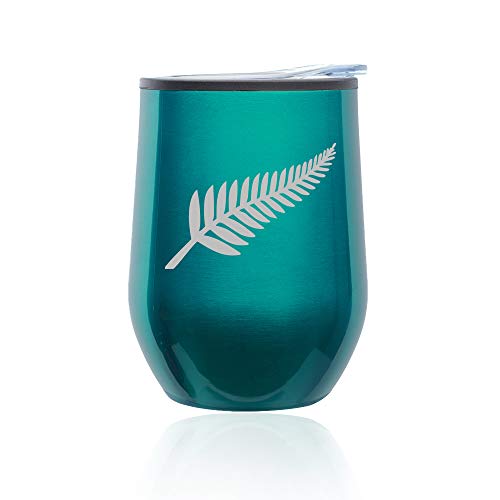 Stemless Wine Tumbler Coffee Travel Mug Glass With Lid New Zealand Silver Fern (Turquoise Teal)