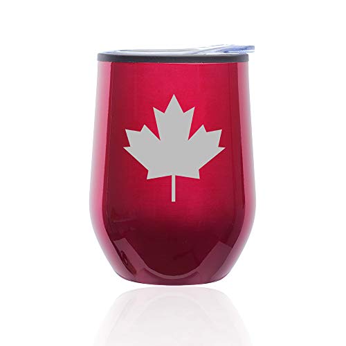 Stemless Wine Tumbler Coffee Travel Mug Glass With Lid Maple Leaf Canada (Fuchsia)