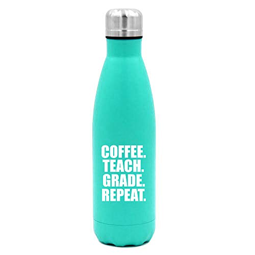 MIP Brand 17 oz. Double Wall Vacuum Insulated Stainless Steel Water Bottle Travel Mug Cup Coffee Teach Grade Repeat Teacher (Light-Blue)