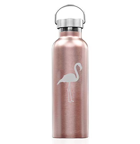 Rose Gold Double Wall Vacuum Insulated Stainless Steel Tumbler Travel Mug Flamingo (25 oz Water Bottle)