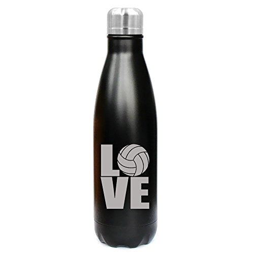 17 oz. Double Wall Vacuum Insulated Stainless Steel Water Bottle Travel Mug Cup Love Volleyball (Black)