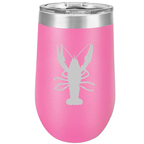 16 oz Double Wall Vacuum Insulated Stainless Steel Stemless Wine Tumbler Glass Coffee Travel Mug With Lid Lobster (Hot Pink)