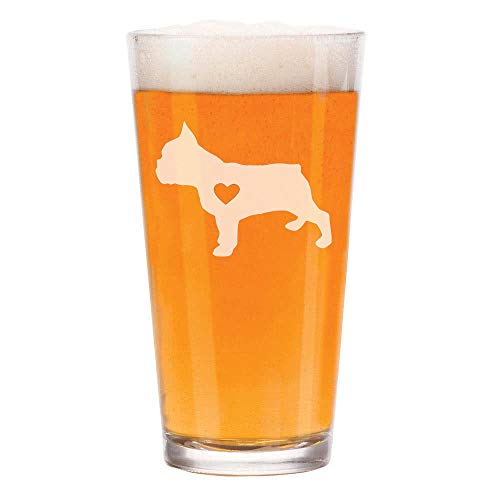 16 oz Beer Pint Glass Cute Frenchie French Bulldog With Heart