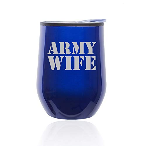 Stemless Wine Tumbler Coffee Travel Mug Glass With Lid Army Wife