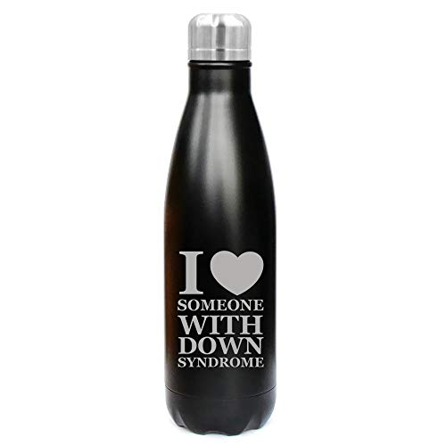 MIP Brand 17 oz. Double Wall Vacuum Insulated Stainless Steel Water Bottle Travel Mug Cup I Love Heart Someone with Down Syndrome (Black)