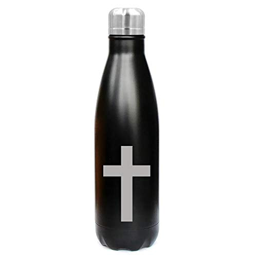 MIP Brand 17 oz. Double Wall Vacuum Insulated Stainless Steel Water Bottle Travel Mug Cup Cross Christian (Black)