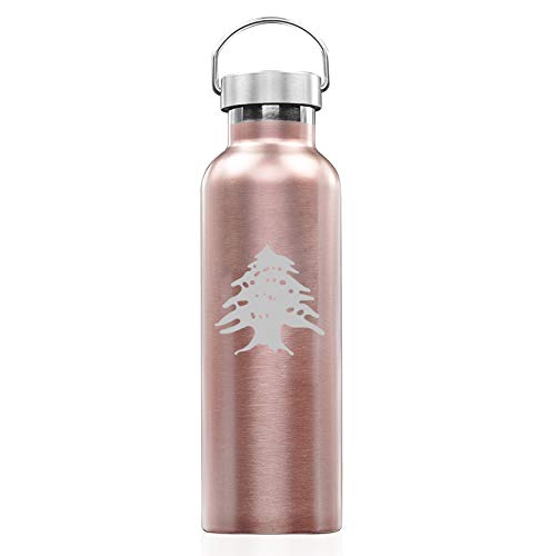 Rose Gold Double Wall Vacuum Insulated Stainless Steel Tumbler Travel Mug Cedar Tree Lebanon Lebanese (25 oz Water Bottle)