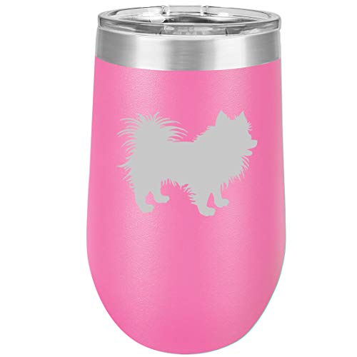 16 oz Double Wall Vacuum Insulated Stainless Steel Stemless Wine Tumbler Glass Coffee Travel Mug With Lid Pomeranian (Hot Pink)
