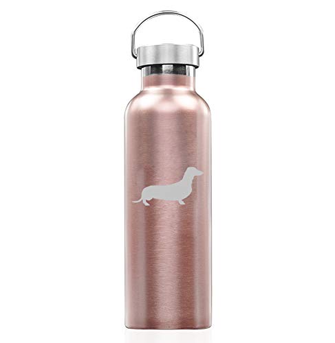 Rose Gold Double Wall Vacuum Insulated Stainless Steel Tumbler Travel Mug Dachshund (25 oz Water Bottle)