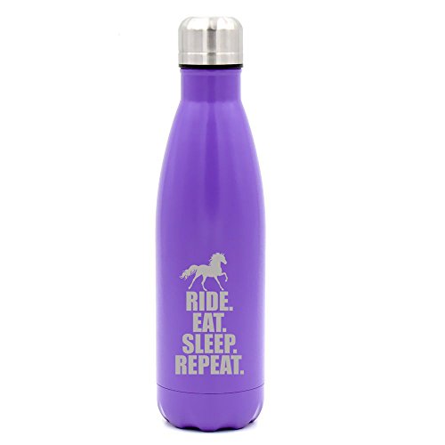 17 oz. Double Wall Vacuum Insulated Stainless Steel Water Bottle Travel Mug Cup Horse Ride Eat Sleep Repeat (Purple)