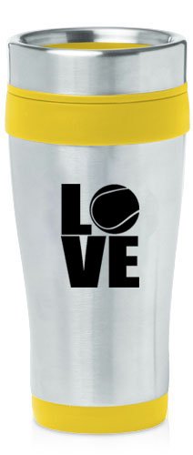 Yellow 16oz Insulated Stainless Steel Travel Mug Z1481 Love Tennis