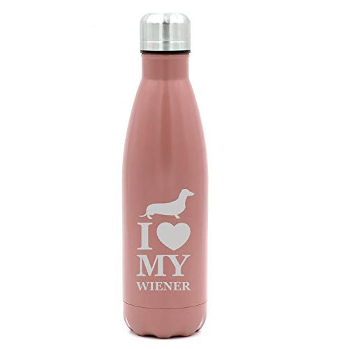 MIP Brand 17 oz. Double Wall Vacuum Insulated Stainless Steel Water Bottle Travel Mug Cup I Love My Wiener Dachshund (Rose Gold)