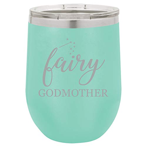 12 oz Double Wall Vacuum Insulated Stainless Steel Stemless Wine Tumbler Glass Coffee Travel Mug With Lid Fairy Godmother (Teal)