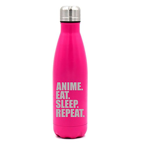 17 oz. Double Wall Vacuum Insulated Stainless Steel Water Bottle Travel Mug Cup Anime Eat Sleep Repeat (Pink)