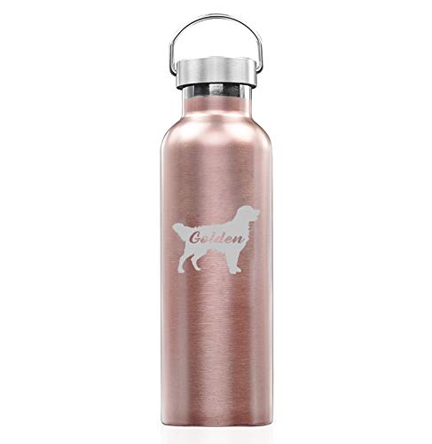 Rose Gold Double Wall Vacuum Insulated Stainless Steel Tumbler Travel Mug Golden Retriever 'Golden' (25 oz Water Bottle)