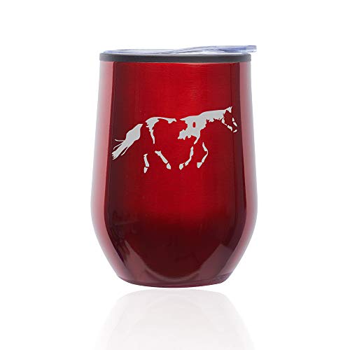 Stemless Wine Tumbler Coffee Travel Mug Glass With Lid Paint Horse (Red)