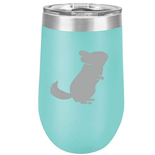 16 oz Double Wall Vacuum Insulated Stainless Steel Stemless Wine Tumbler Glass Coffee Travel Mug With Lid Chinchilla (Teal)
