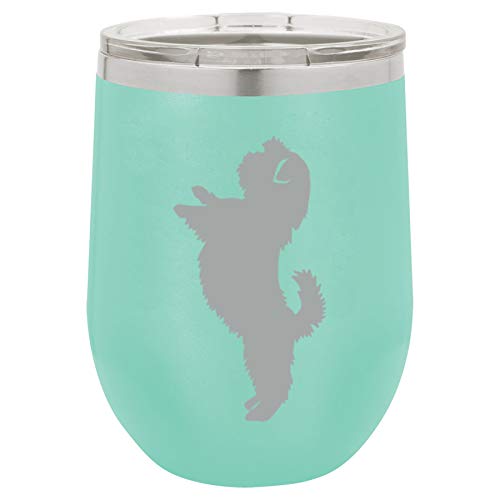 12 oz Double Wall Vacuum Insulated Stainless Steel Stemless Wine Tumbler Glass Coffee Travel Mug With Lid Shih Tzu Standing (Teal)