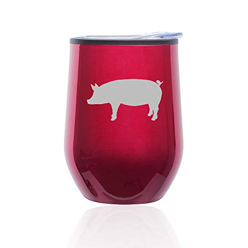 Stemless Wine Tumbler Coffee Travel Mug Glass With Lid Pig (Fuchsia)