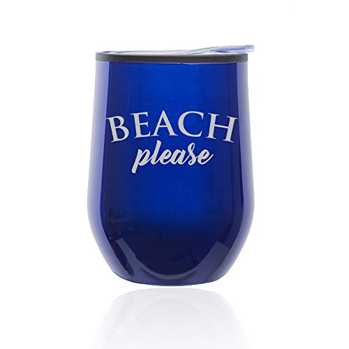 Stemless Wine Tumbler Coffee Travel Mug Glass With Lid Beach Please