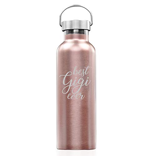 Rose Gold Double Wall Vacuum Insulated Stainless Steel Tumbler Travel Mug Best Gigi Ever Grandma Grandmother (25 oz Water Bottle)