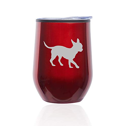 Stemless Wine Tumbler Coffee Travel Mug Glass With Lid Chihuahua (Red)