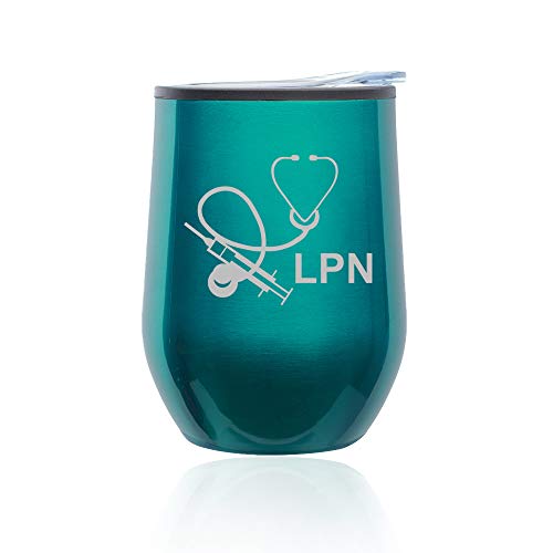 Stemless Wine Tumbler Coffee Travel Mug Glass With Lid Licensed Practical Nurse LPN (Turquoise Teal)