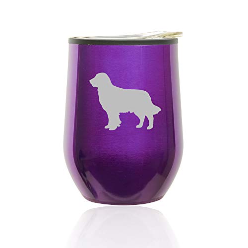 Stemless Wine Tumbler Coffee Travel Mug Glass With Lid Golden Retriever (Royal Purple)