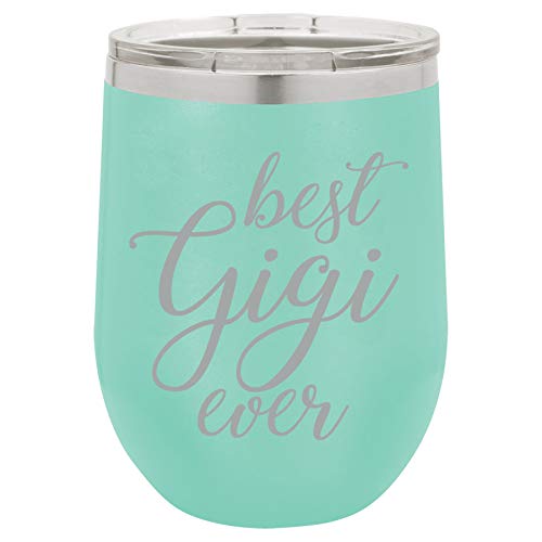 12 oz Double Wall Vacuum Insulated Stainless Steel Stemless Wine Tumbler Glass Coffee Travel Mug With Lid Best Gigi Ever Grandma Grandmother (Teal)