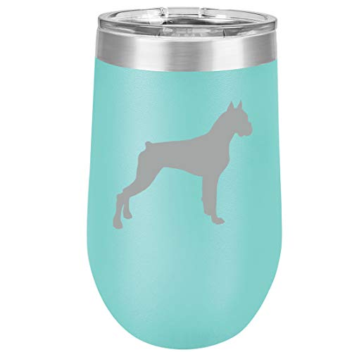 16 oz Double Wall Vacuum Insulated Stainless Steel Stemless Wine Tumbler Glass Coffee Travel Mug With Lid Boxer Dog (Teal)