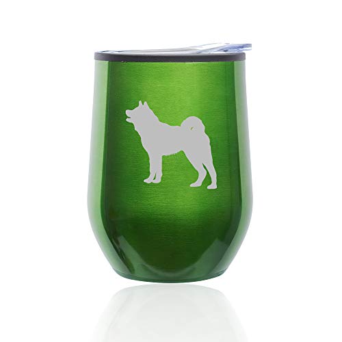 Stemless Wine Tumbler Coffee Travel Mug Glass With Lid Akita (Green)