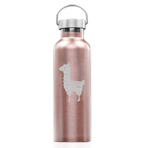 Rose Gold Double Wall Vacuum Insulated Stainless Steel Tumbler Travel Mug Cute Llama (25 oz Water Bottle)